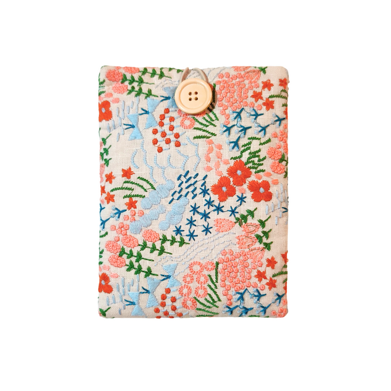 Floral Meadow Embroidered Kindle Sleeve - Beige