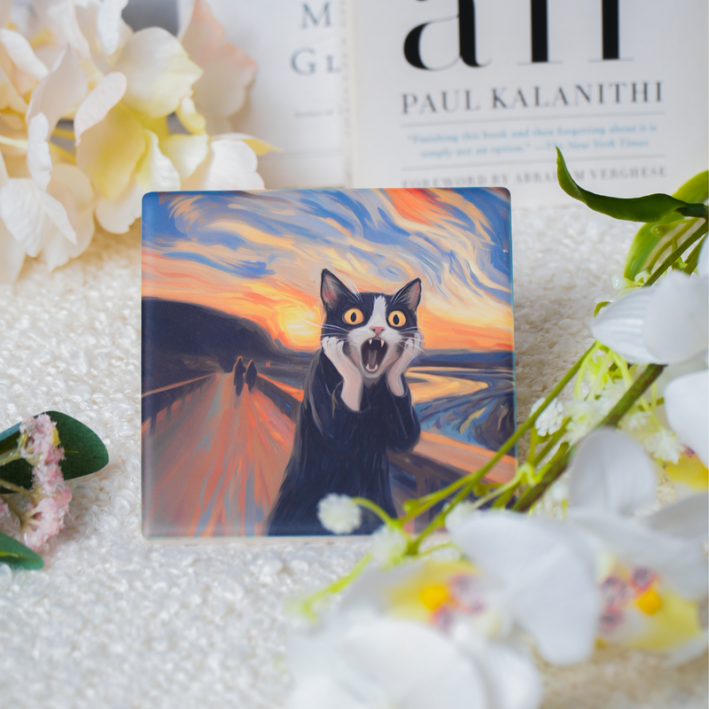 Gallery Cats Ceramic Coaster Set – Art-Inspired Cat Designs (Set of 4)