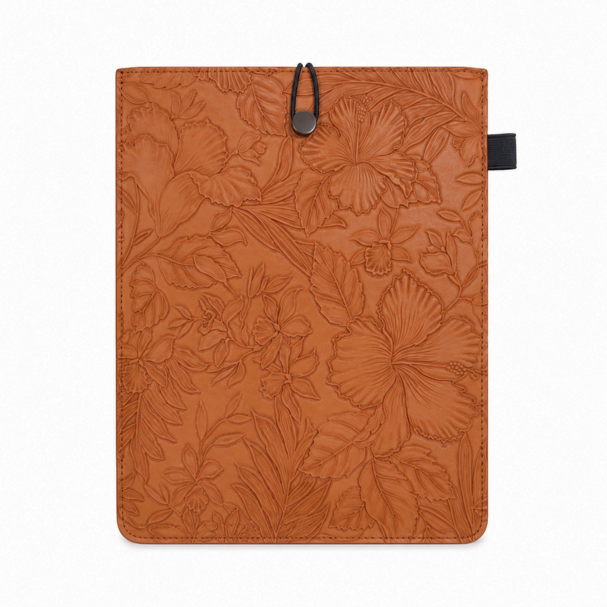 Embossed Floral PU Leather Book Sleeve – Warm Brown