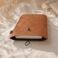 Embossed Floral PU Leather Book Sleeve – Warm Brown