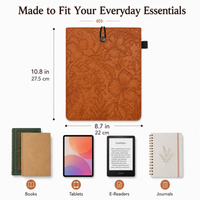Embossed Floral PU Leather Book Sleeve – Warm Brown