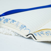 Botanical Leather Notebook Journal – Blue Floral Design with Printed Edges
