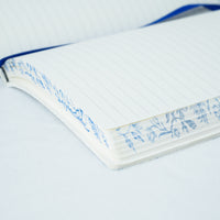 Botanical Leather Notebook Journal – Blue Floral Design with Printed Edges