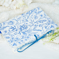 Botanical Leather Notebook Journal – Blue Floral Design with Printed Edges