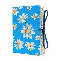 Botanical Leather Notebook Journal – Blue Daisy with Printed Edges