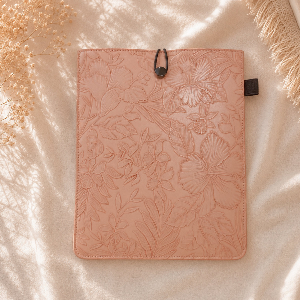 Embossed Floral PU Leather Book Sleeve – Blush Pink